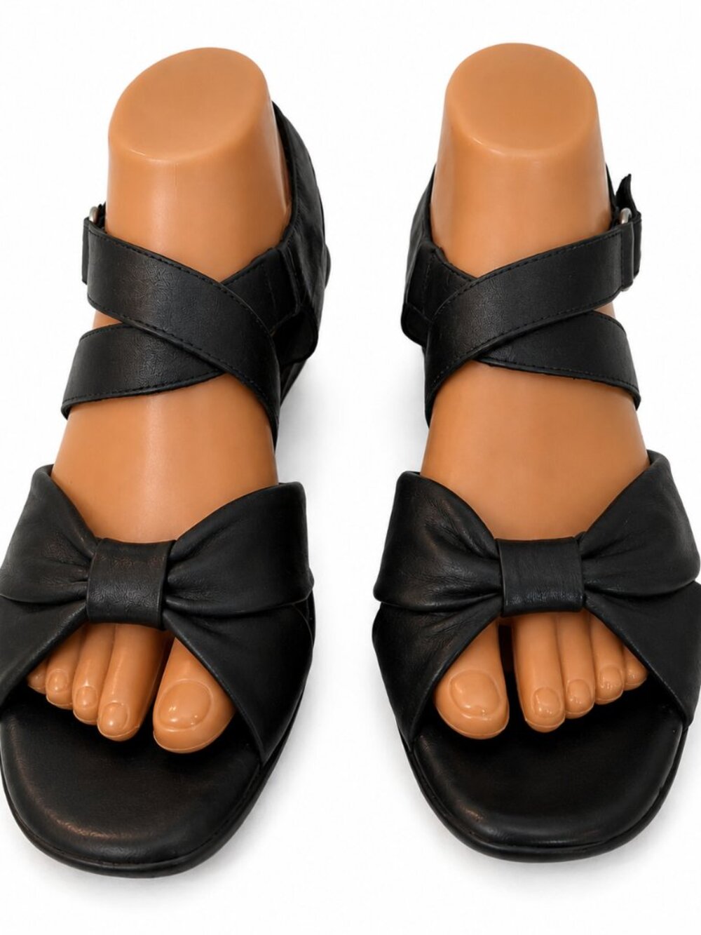 Nurture by Lamaze Black Leather Wedge Sandals Size 9 Comfort Strappy Bow